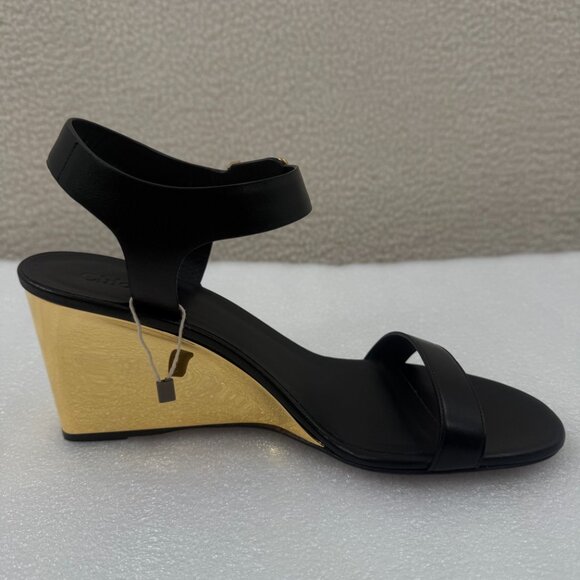 Chloé Rebecca leather sandals Black and Gold Wedge Sz 41 US 11 NEW - Picture 4 of 12